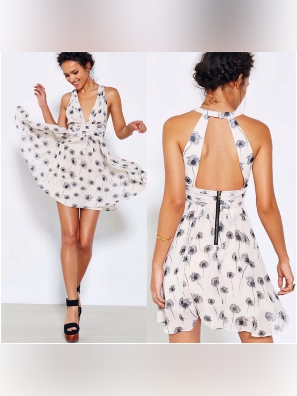 Kimchi Blue Floral Halter Mini Dress Open Back Size 2